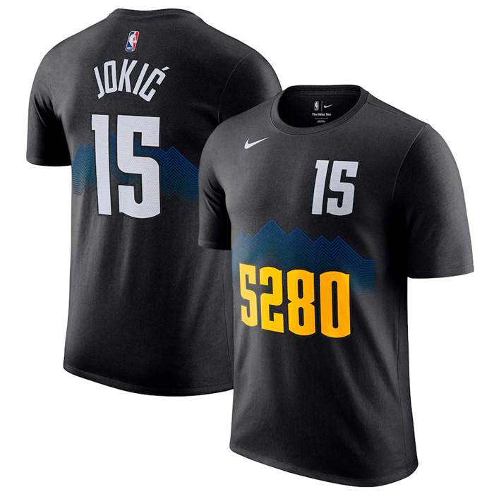 Men's Denver Nuggets #15 Nikola Jokic Black 2023/24 City Edition Name & Number T-Shirt